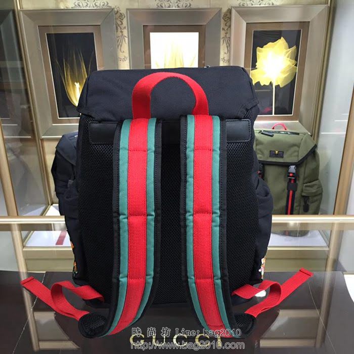 GUCCI 古馳男包 新款 429037 Techpack 刺繡裝飾 古馳雙肩背包 黑色